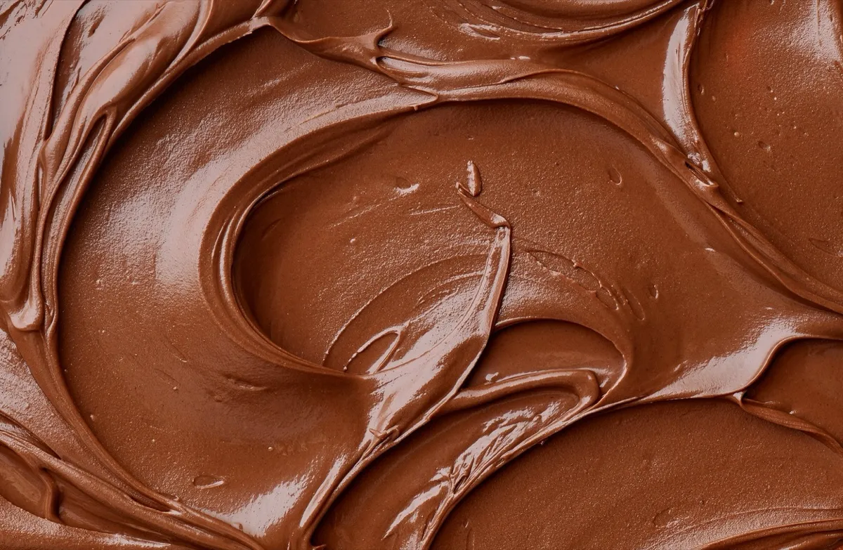 Swirls of melted chocolate spread